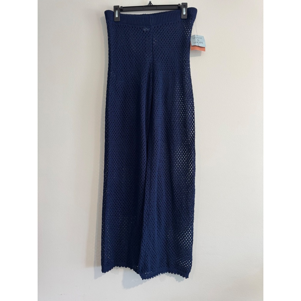 Crochet Beach Shade & Shore Coverup Pants Women Size‎ M Navy Blue Open boho Knit